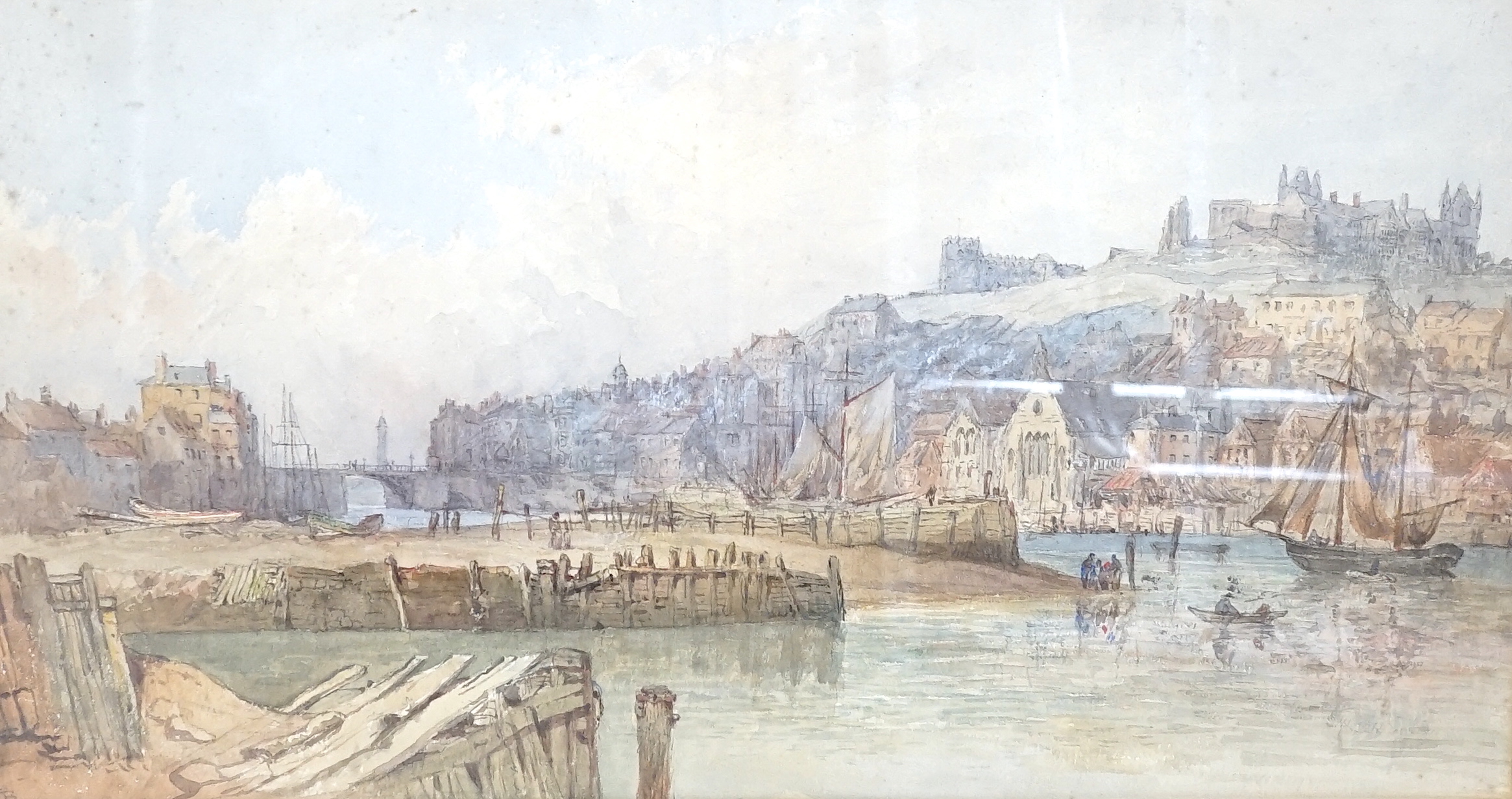 DB, watercolour, View of Whitby harbour, monogrammed, 30 x 53cm, and a watercolour, View of York Minster, initialled JSS and dated 1882, 304 x 27cm and a watercolour pastoral scene